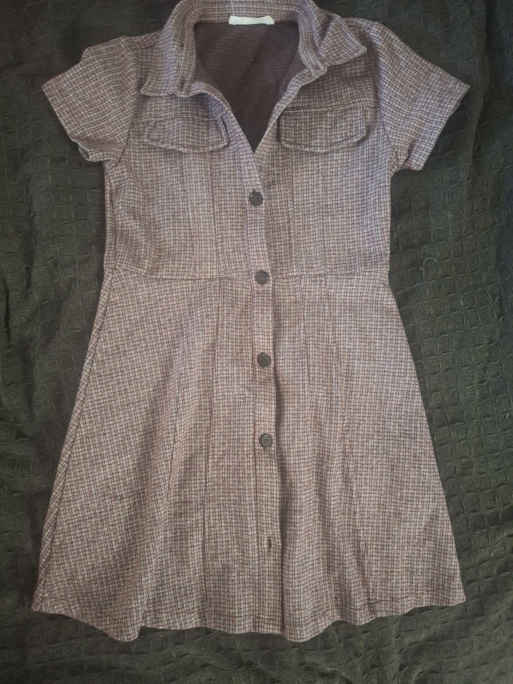 Zara Short-Sleeve Button Front Dress in Mauve Plaid